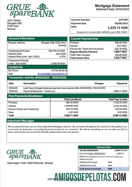 para download Modelo Word e PDF de declaração de hipoteca Noruega Grue Sparebank